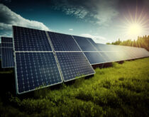 photovoltaic solar power panel in the field, green clean Alternative power energy concept. Ai generative photovoltaic solar power panel in the field, green clean Alternative power energy concept.